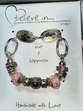 Believe In Pink Bead and Silver Charm Bracelet